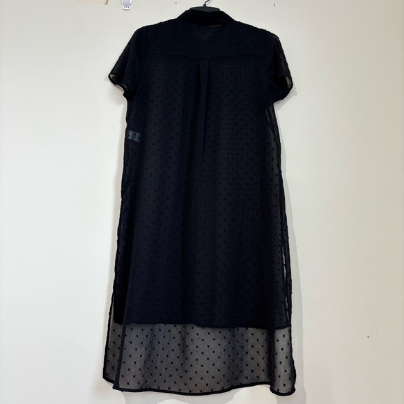 Elle black sheer button up high low short sleeve relaxed long shirt duster Small - Picture 2 of 16